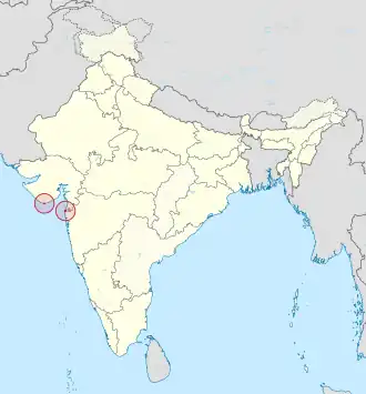 Carte de localisation de Daman et Diu en Inde.
