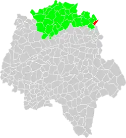 Carte en couleurs montrant l'emplacement d'une commune au sein de son canton.