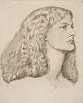 Dante Gabriel Rossetti.Portrait d'Annie Miller, vers 1860, dessin crayon et plume sur papier, 28,6&nbsp;×&nbsp;22,8&nbsp;cm, Peter Nahum at the Leicester Galleries, Londres.