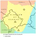 La région dans sa forme du IIIe au Ier&nbsp;siècle av. J.-C. par rapport aux frontières des pays contemporains