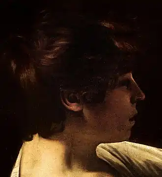 Peinture. Visage d'un adolescent de profil.