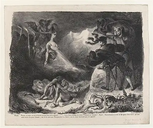 L'ombre de Marguerite apparaissant à Faust, lithographie d'après Delacroix.
