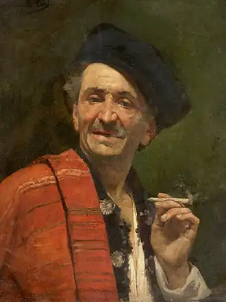 Homme fumant une cigarette, huile sur toile, 1880, Warrington, Warrington Museum & Art Gallery&nbsp;(en).