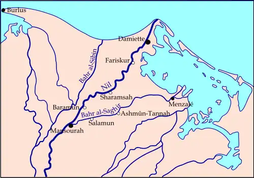 La partie orientale du delta du Nil et le lac Menzaleh avant la construction du canal de Suez.