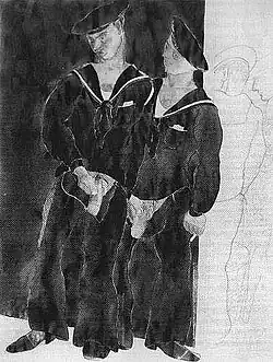 Deux marins urinant,aquarelle de Charles Demuth.La peinture en 1930 sur Commons