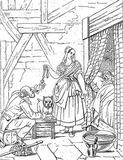 La Dernière ressource, gravure d'après le tableau d'E. Latil exposé au Salon de 1840, publié dans le Journal des artistes.