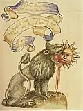 Le Lion consommant le Soleil représente la « mort rouge » de la dernière phase alchimique.