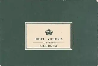 Dernier modèle de carte de visite utilisé pour l'hôtel Victoria.
