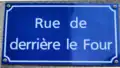 panneau de la rue dite derrière le four