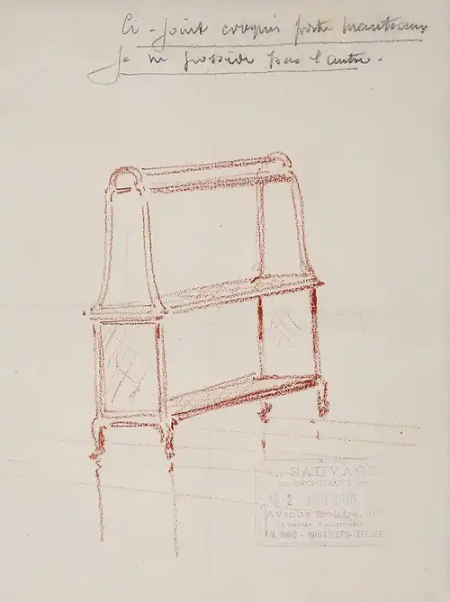 Dessin d'un meuble de Louis Sauvage pour la maison de Léon Losseau