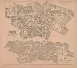 Représentations en noir et blanc d'une ville antique.