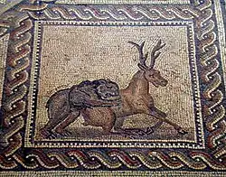 Mosaïque romaine montrant un combat d'animaux, Bad Kreuznach (IIIe&nbsp;siècle)