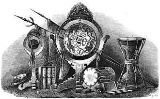 Gravure présentant divers instruments de musique.