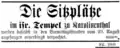 Publicité du quotidien Prager Tagblatt de Prague pour l'achat d'un siège pour la synagogue Karlin pour l'année religieuse juive 5641 d'août 1880.