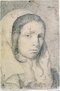 Dessin au crayon d'un buste de fille vue de 3/4.