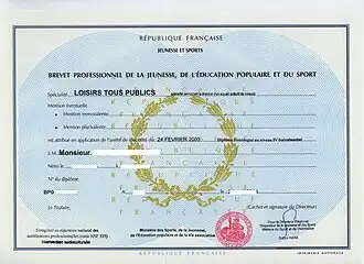 Image illustrative de l’article Brevet professionnel de la jeunesse, de l'éducation populaire et du sport