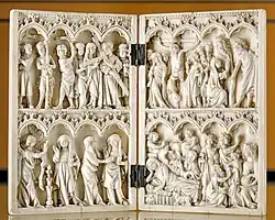 Scènes de la vie du Christ. Diptyque en ivoire. Paris, XIVe siècle.