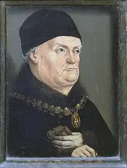 René d'Anjou, roi de Naples, de Sicile, d'Aragon et de Jérusalem, portant le collier de l'ordre.