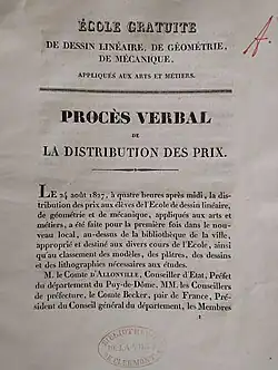 Texte de la distribution des prix en 1827