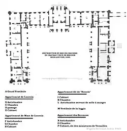 Distribution du rez-de-chaussée de Meudon après la mort de Louvois, 1695.