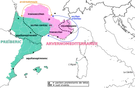 Classification supradialectale de l'occitan selon D. Sumien