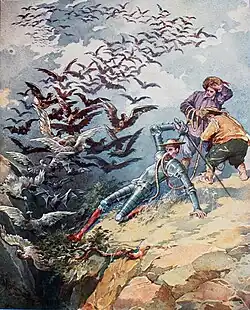 Entrée de Don Quichotte dans la grotte.