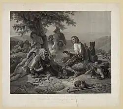 Don Quixote unter der Hirten, d'après Adolph Schroedter. (1845)