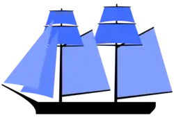 Goélette à doubles huniers ("double-topsail schooner" ou
"jackass brig" en anglais)