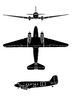 Description de l'image Douglas DC-3 3-view silhouette.jpg.