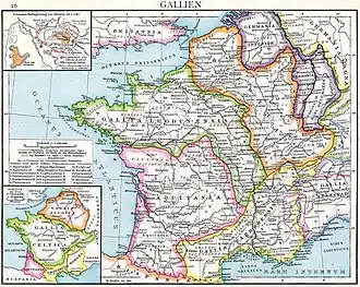 Carte ancienne de la Gaule romaine avec mention des peuples et des principales villes