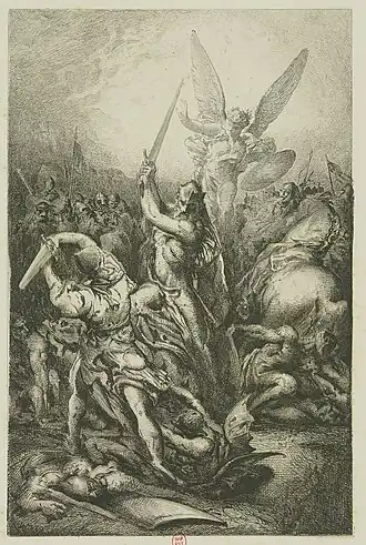 Duel de Charlemagne et de Baligant(gravure de François-Nicolas Chifflart et Valentin Foulquier, 1872)