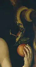 Le serpent offre la pomme à Ève
