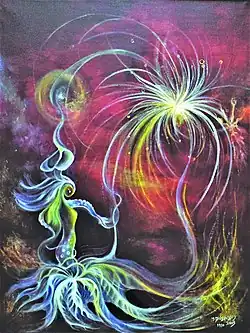 Mariage du Ciel et de la Terre, huile sur toile de Marcel Dusaussois et Martine Doos, 1990.