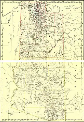 Carte de la frontière entre l'Arizona et l'Utah en 1888