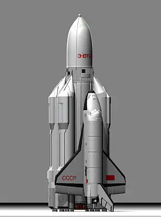 Maquette du lanceur Energuia, avec la navette Bourane.