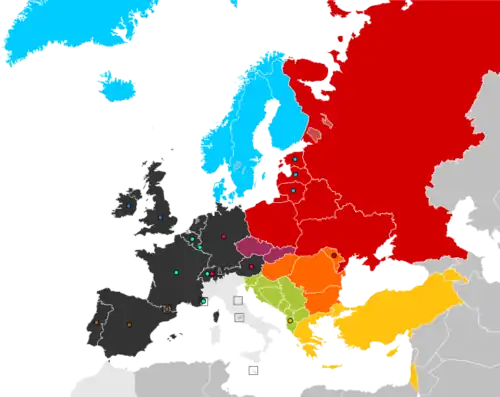 Répartition géographique des blocs de pays au Concours Eurovision de la chanson.