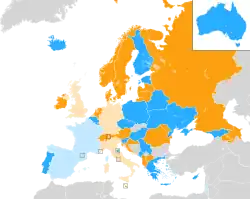 Carte montrant la répartition des pays dans chaque demi-finale.