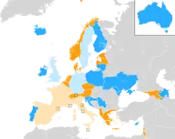 Carte montrant la répartition des pays dans chaque demi-finale.
