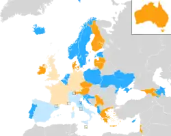 Carte montrant la répartition des pays dans chaque demi-finale.