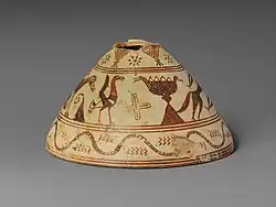 Oiseau et chaudron Lécythe conique protocorinthien ancien PCA,v. 700. D. 16,4&nbsp;cm. Produite à Cumes (Grande Grèce)Metropolitan Museum of Art