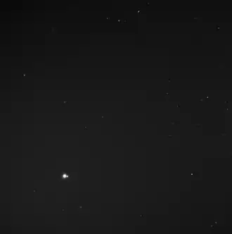 La Terre et la Lune photographiées par la caméra grand angle d’une distance de 183&nbsp;millions de kilomètres.