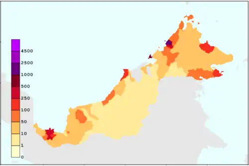 Densité de la population du Sarawak et du Sabah (2010)