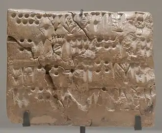 Tablette en écriture proto-élamite provenant de Suse, musée du Louvre.