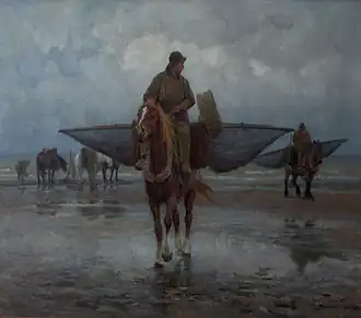 Pêcheur de crevettes à chevalMusée national de la pêche, Ostdunkerque.