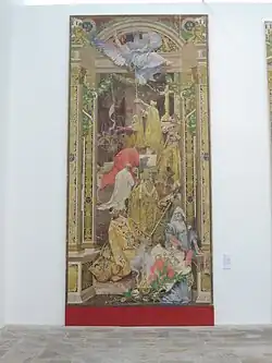 Miniature montrant le couronnement d'un roi, la couleur principale étant l'or.