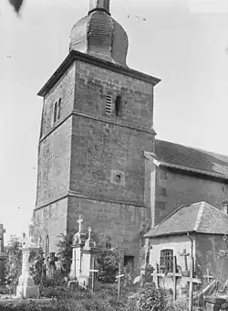Le clocher de l'église en 1914.