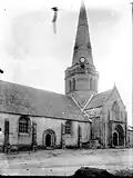 Église Notre-Dame-de-Joie : clocher et partie latérale (Camille Enlart, début XXe&nbsp;siècle).