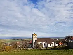 Eglise Sainte-Agathe et son clocher à impériale.