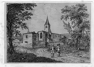 Eglise de Savigny, estampe de Balthazar Jean Baron, paysage, 1826