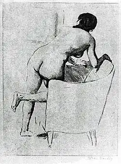 Akt am Sessel Gravure